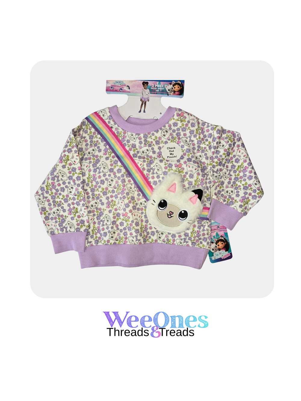 Gabby Dollhouse 2-pc Girl 18 mo Sweatshirt Shorts Cat Purse Rainbow NWT